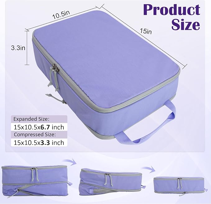 Compression Packing Cubes for Travel Suitcase Organizer Bags, Purple, L | Expandable Travel Cubes for Packing Luggage Organizer Bags Compression Bags for Travel Essentials - Image 2