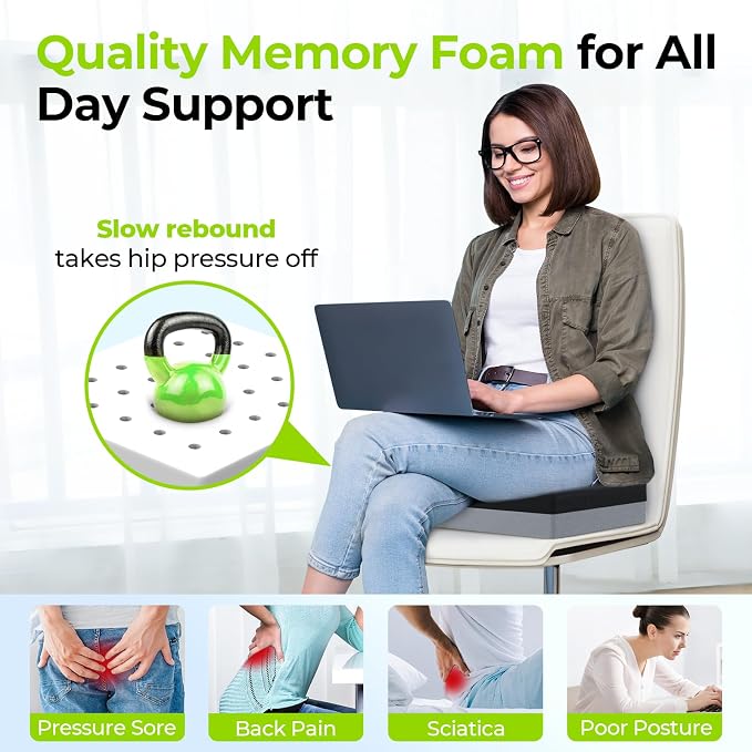 AUVON Ventilation Seat Cushion with Innovation Heat Dissipation Design, Wheelchair Cushion with Supportive Memory Foam, Waterproof & Anti-Slip Cover, Improve Lower Back & Tailbone Comfort, L Size - Image 5