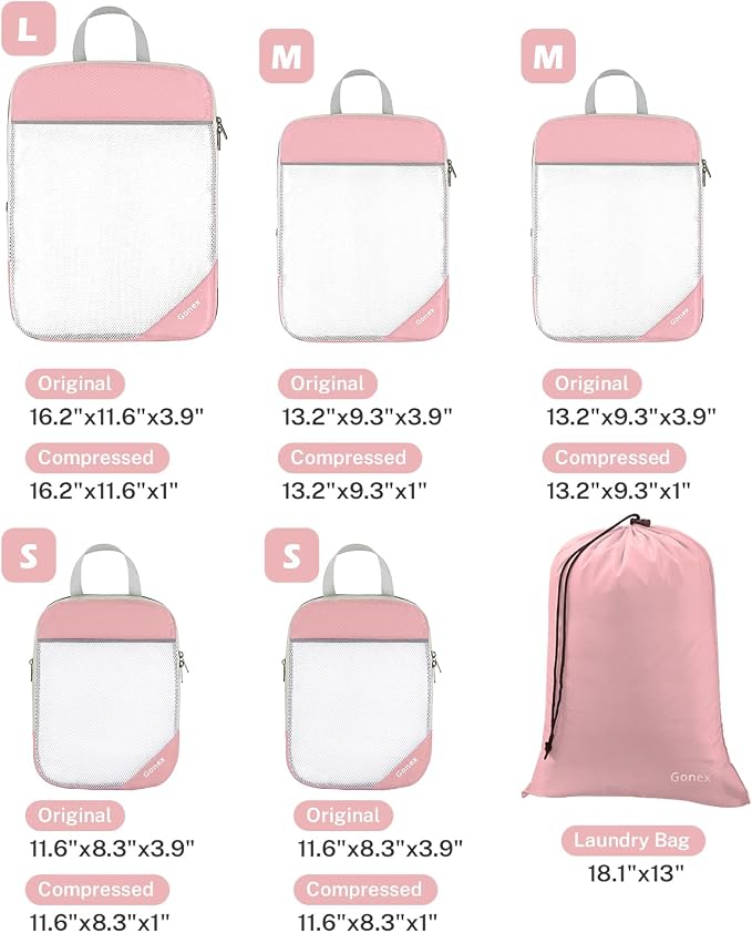 Gonex Compression Packing Cubes for Travel, Mesh Bags Luggage Organizers | Set of 4/5/6/7/10 for Essentials, Extensible, Fits 20"Carry-on Suitcases, See-through Mesh, Double Zipper Compression - Image 3