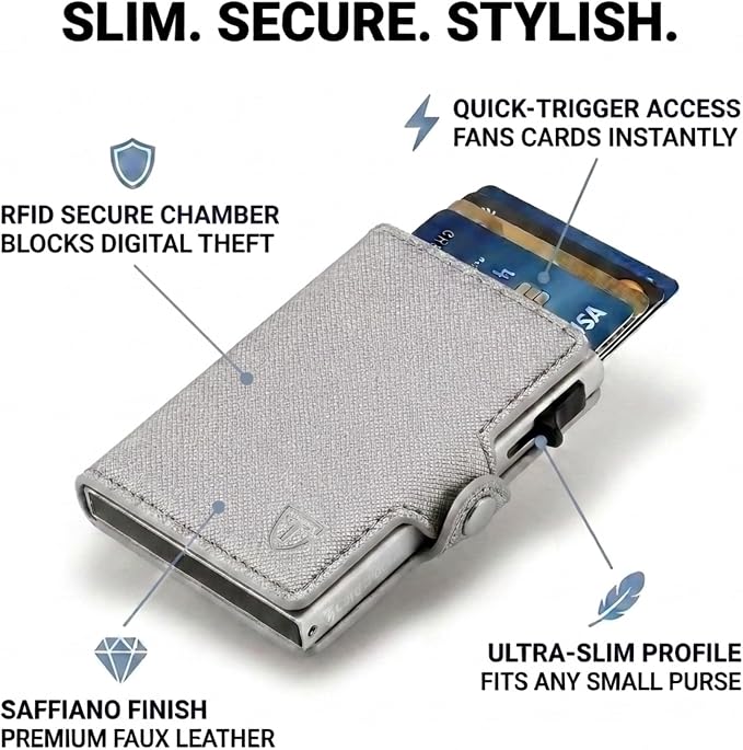 Pop Up Wallet for Women RFID Wallet Slim Aluminum Card Holders | Holds 4-6 Cards with Cash & ID Storage, Featuring One Click Metal Card Ejector & Slim PU Leather Design for Daily Carry - Image 7