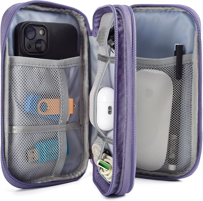 CAAORDKSO Travel Electronic Organizer Pouch Bag, Waterproof Portable Electronic Accessories Storage Multifunctional Case for USB, Cable, Cord, Charger, Phone, Power Bank, Earphone (Purple, Large) - Image 7