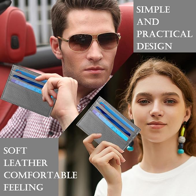 WOXVM Credit Card Holder Wallet RFID Blocking Slim Credit Card Cases Holder Premium Leather Minimalist Front Pocket Small Wallet with 6 Card Slots and 1 Pockets for Men Women (Grey) - Image 5