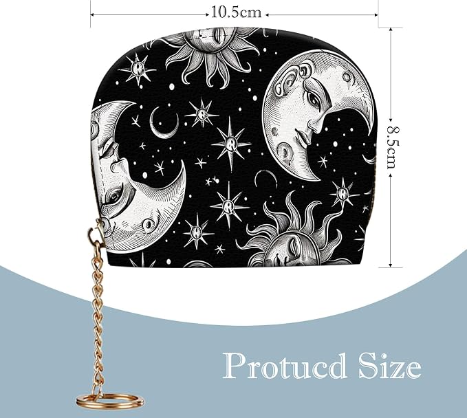 Women's Slim RFID Wallet – Compact Leather Card Holder Wallet for Women, 9 Card Slots RFID Blocking Credit Card Organizer, Small Travel Wallet - Vintage Sun Moon Stars - Image 2