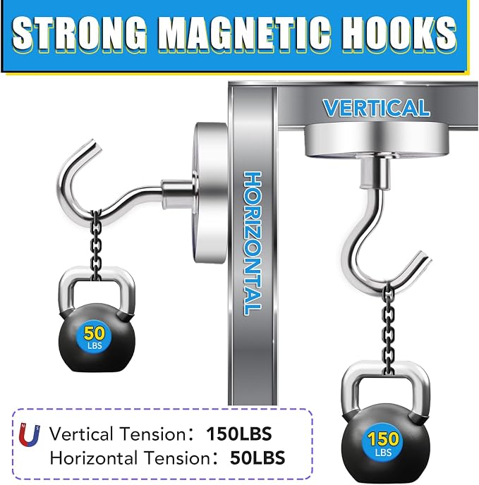 Magnetic Hooks for Cruise Cabins, 150LBS, 6 Pack, Silver | Cruise Essentials 2026, Heavy Duty Magnets Hooks for Refrigerator, Storage, Grill, Hanging and Kitchen - Image 3