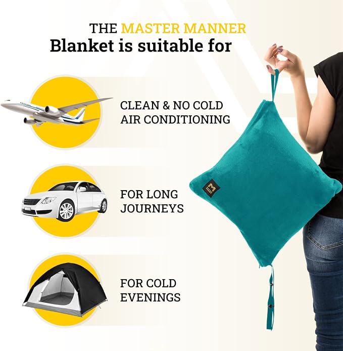 Travel Blanket Airplane Compact with Hoodie, Folds into a Travel Pillow | 300 GSM fleece airplane blanket; attached hoodie doubles as its storage case | 62 x 41 in., luggage strap and secure pocket - Image 3