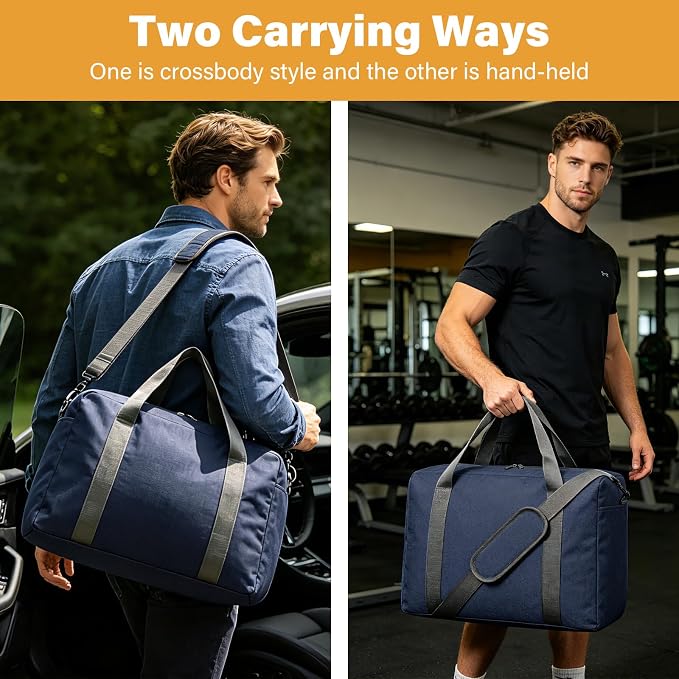 30L Foldable Underseat Travel Duffel Bag 17.3"x13.8"x7.9" – Lightweight Carry on Luggage for Women and Men, Waterproof Overnight Bag, Gym Sport Holdall, Hospital Tote with Trolley Sleeve, Navy Blue - Image 4