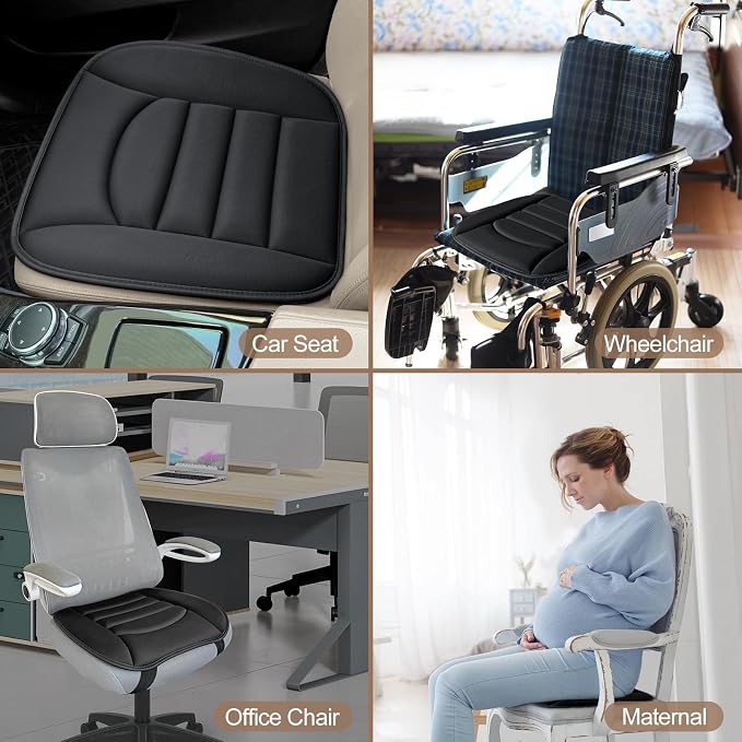 BOPUOVRE Memory Foam Car Seat Cushion Breathable Fabric | Non Slip Gel Universal Fit Car Truck Office Home 19 6x18x1 2 Inch Black - Image 6