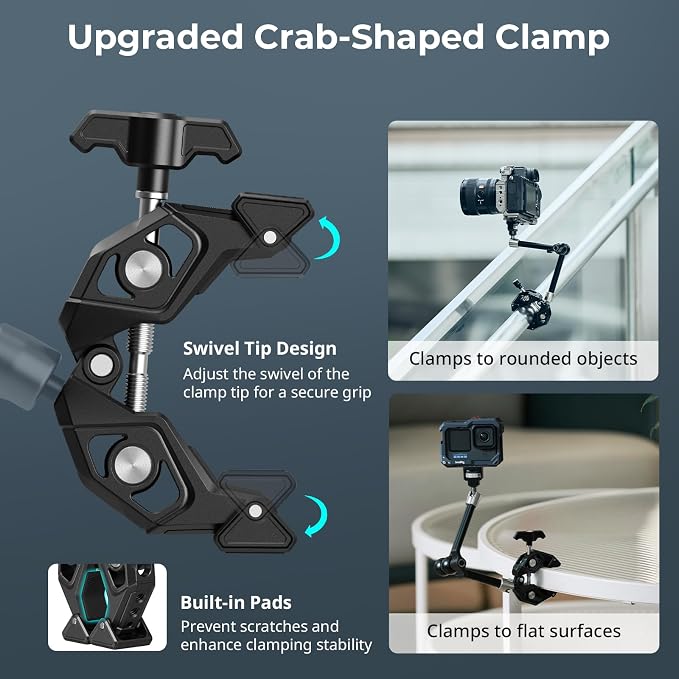 SMALLRIG 12.9 Inches Magic Arm Clamp, with 1/4'' Screw & Anti-Deflection Retractable Pin, Clamp Mount for GoPro/for Insta360 /for DJI Action/for DSLR/for Light/for Monitor/for Phone - 5312 - Image 6