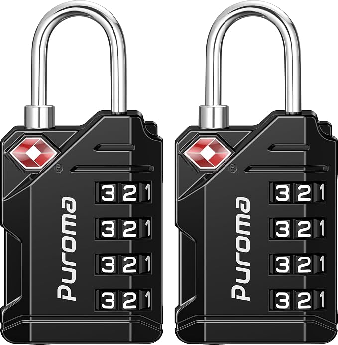 Puroma TSA Approved Travel Luggage Locks, 2 Pack Black 4 Digit Resettable Combination Code Lock with Zinc Alloy Body for Suitcase, Backpack, Laptop Bag, Gym Locker, Toolbox by Puroma