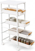 Garvee 5-Tier Slim Rolling Storage Cart, 9.5" Wooden Top Narrow Kitchen Carts on Wheels with Pull-Out Baskets, Mobile Shelving Unit Organizer for Kitchen, Bathroom, Laundry Room, Small Spaces by Garvee