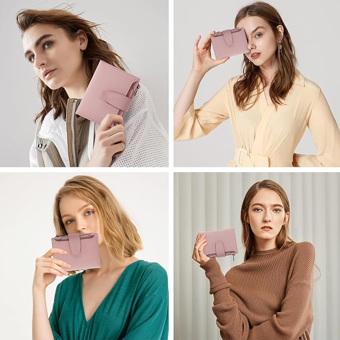 Small Wallet Women RFID Blocking Soft Leather Bifold Compact Card Holder Wallet for Women with Zipper Coin Pocket 4 ID Window - Image 9