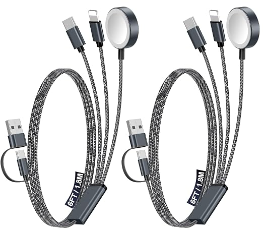 2Pack Travel Essentials for Apple Watch Charger,3-in-2 Multi Charging Cable | Cruise Vacation Camping Essentials for iPhone Charger,Type C/Lightning for iWatch,iPhone 17-12,Xbox Series X&S-6FT Black by Accessoriesforphoneandelectricproducts