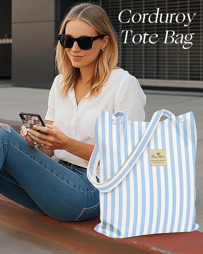 Miss Adola Corduroy Tote Bag for Women with Aesthetic Design | Magnetic Buckle & Pocket, Reusable, Soft, Roomy, Long Shoulder Handles, Double-sided Print, Casual Daily Work, Grocery Bags - Image 6