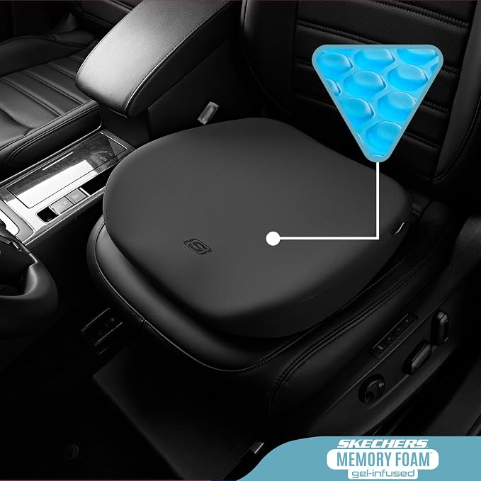Skechers Seat Cushion Premium Gel & Memory Foam-Office Chair Cushion for Tailbone Pain Relief,Butt Pillow for Office Chair,Car seat Cushion,Long Sitting Office Workers,and Car Drivers,Black - Image 2