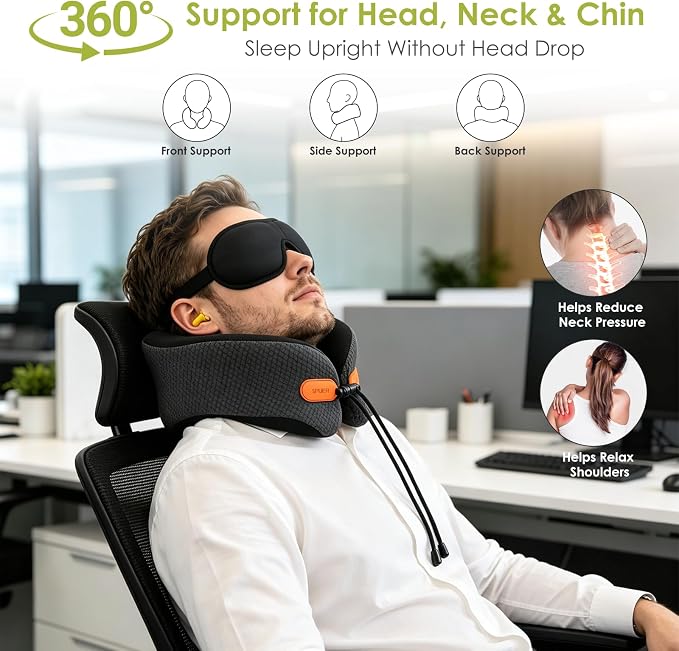 Premium Travel Pillow for Airplanes, Ergonomic Neck Pillow for Long Flights | 100% Pure Memory Foam Travel Neck Pillow with 360° Neck & Chin Support, U-Shaped Airplane Pillow, Petal-Shaped Support - Image 3