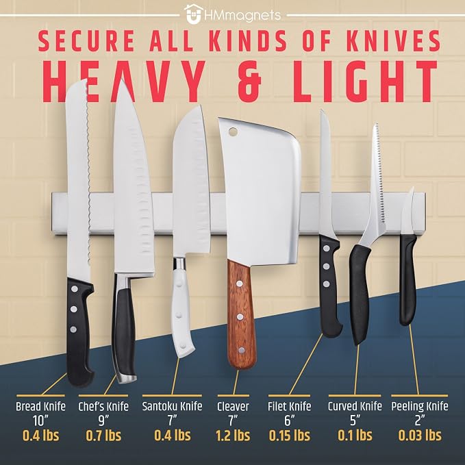 Premium 17 Inch Stainless Steel Magnetic Knife Holder For Wall | Professional Magnetic Knife Strip - Space-Saving Knife Rack / Knife Bar With Powerful Magnetic Pull Force (Upgraded Version) - Image 7