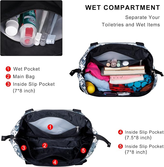 Expandable Duffel Bag for Women with Trolley Sleeve/Wet Pocket Weekender Travel Tote Large Carry On Overnight Luggage - Image 4