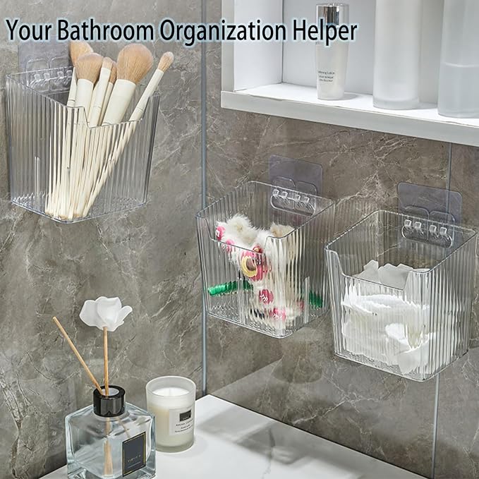 Lae Nuvole Clear Adhesive Wall Organizer Bins, Cabinet Door Storage, 4 Pack | 8 adhesive pads, No Drill, PET, stackable, space-saving; renter friendly, for Bathroom, Kitchen, Pantry, RV, Dorm, Office - Image 6