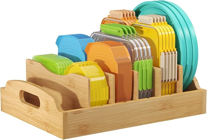 Lifewit Bamboo Lid Organizers for Inside Cabinet with 6 Sections | Food Container Lid Holder with 5 adjustable Inserts, Kitchen Pantry organizer and storage, Large, 13.2" x 10", Natural by Lifewit