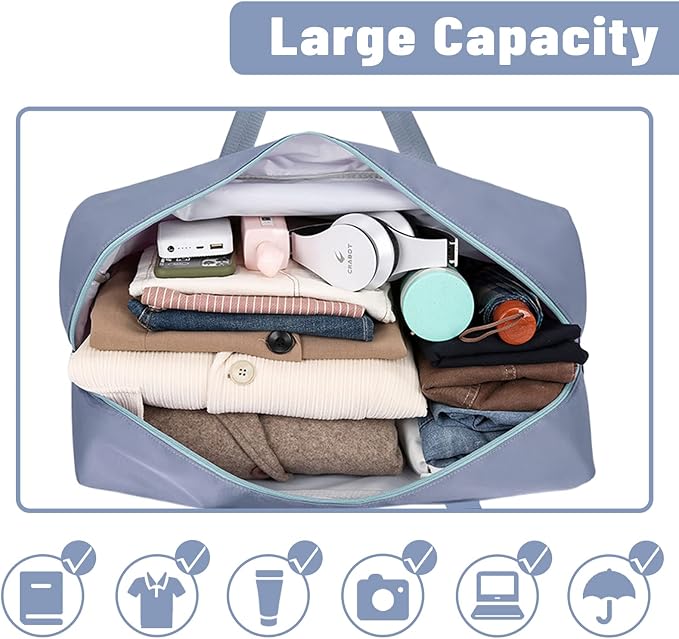 Duffel Bags for Traveling Women Sports Gym Tote Bag Water Resistant Travel Carry on Duffel Bag Weekend Overnight Bag (Blue) - Image 4