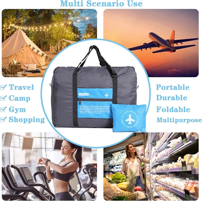 Travel Bag Spirit Airlines Personal Item Bag 18x14x8 Foldable Travel Duffel Bag Tote Carry on Luggage Duffle Overnight for Women and Men (Blue) - Image 9