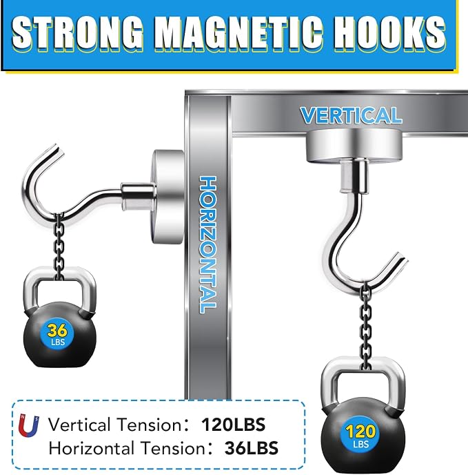 Magnetic Hooks for Cruise Cabins, 120LBS+, 12 Pack, Silver | Cruise Essentials 2026, Heavy Duty Magnets Hooks for Refrigerator, Storage, Grill, Hanging and Kitchen - Image 3