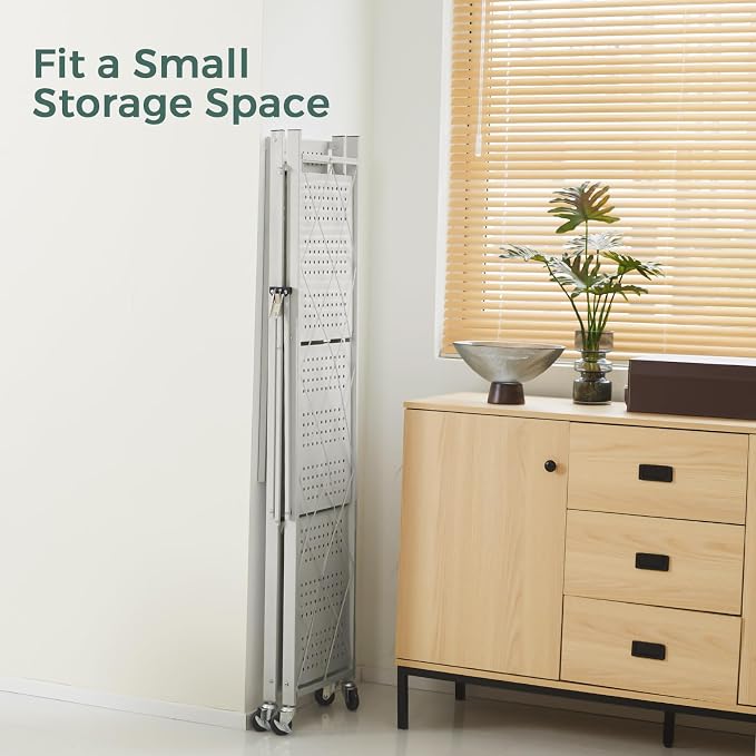 DEANIC 4 Tier Foldable Storage Shelves with Wheels, Large Capacity Shelving Unit, Freestanding Metal Wire Shelf Rack, No Assembly Organizer Rack for Garage Kitchen, Basement, Pantry(Grey) - Image 5