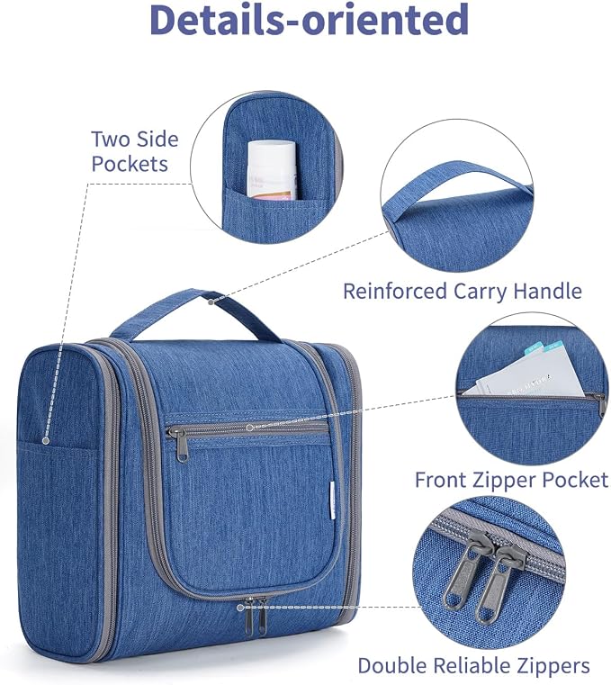 Narwey Hanging Toiletry Bag for Women Travel Makeup Bag Organizer Toiletries Bag Men for Cosmetics Essentials Accessories (Large, Navy Blue) - Image 6