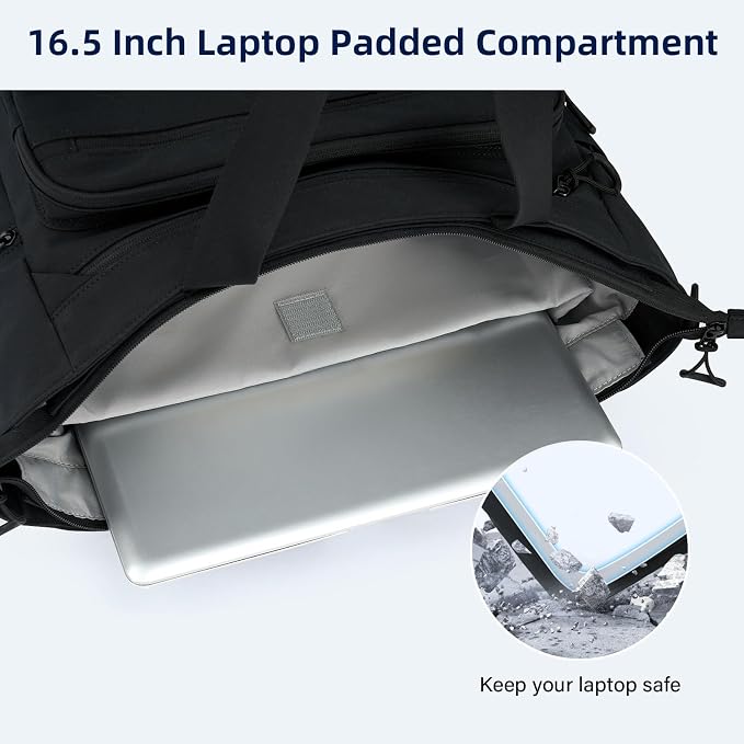 HanTrip Large Laptop Tote Bag with Luggage Sleeve for Travel Work, Black | 16.5 Inch Laptop Sleeve, 31L Zippered Tote Bags, Water Resistant, Water Bottle Pocket, Detachable Adjustable Shoulder Strap - Image 4
