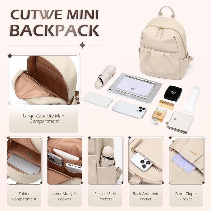 Small Backpack for Women, Cute Backpack Casual Work Daypack Purse for College Travel, fit 9.7 Inch, Apricot - Image 3
