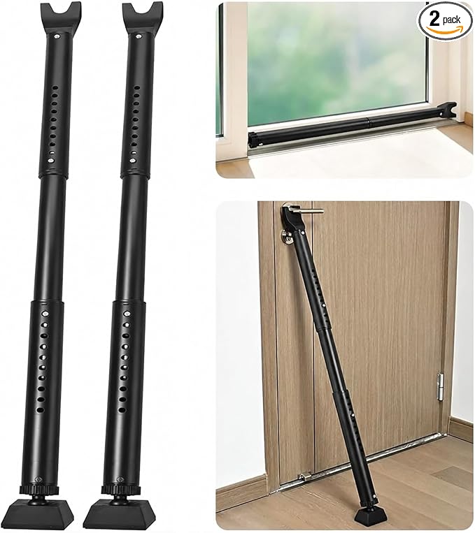 2 Pack Door Security Bar Door Stoppers Adjustable Sliding Door Security Bar | Upgraded 2 in 1 Heavy Duty Door Jammer Patio Bar for Home, Apartment, Travel, School, Dorm by HonesaLoc