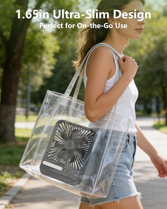 8000mAh Portable Travel Fan,7in 28hrs Ultra-Thin Desk Fan | USB Rechargeable Fan,1.65in Ultra-Thin,<42dB,with Timer,Light&Digital Display,Battery Powered Fan for Sleeping Hotel Cruise - Image 6