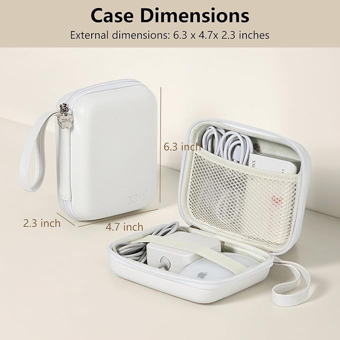 Portable Charger Case, Tech Pouch Travel Organizer, L, White | Hard Shell Electronic Storage for MacBook Power Adapter, Magic Mouse, Charging Cords, Power Bank Laptop Accessories - Image 2