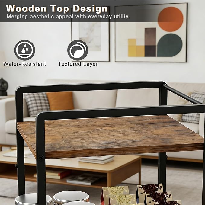 6-Tier Slim Rolling Storage Cart with Wheels, Metal Organizer Tall Rolling Cart, Wood Top Narrow Mobile Utility Cart with Pull-Out Baskets for Kitchen, Bathroom, Laundry Room, 13in(W) Black - Image 3