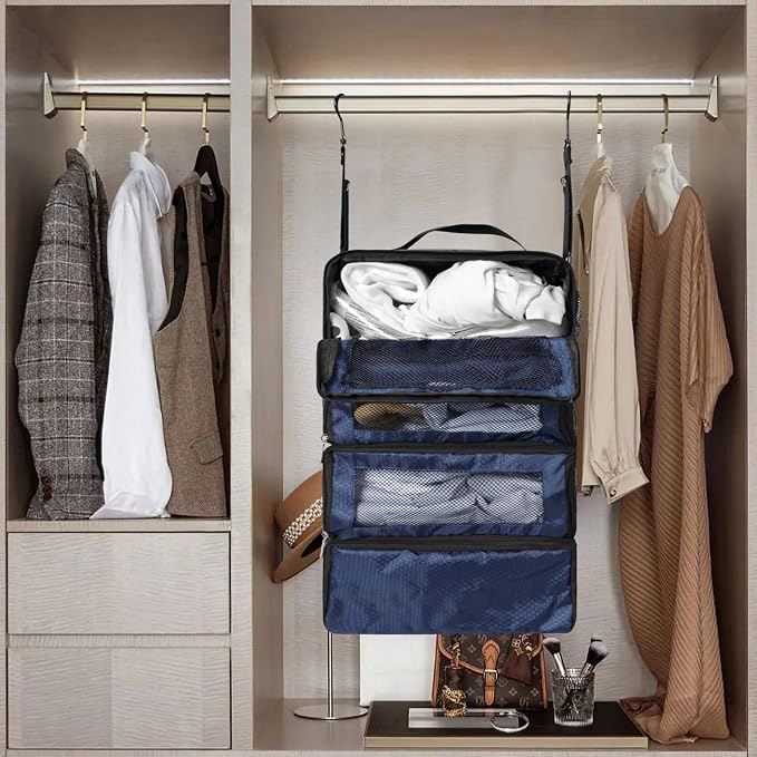 Olosar Suitcase Organizer, Travel Luggage Organizer Portable Hanging Travel Shelves Collapsible Hanging Packing Cubes for Carry on Suitcase - Image 7