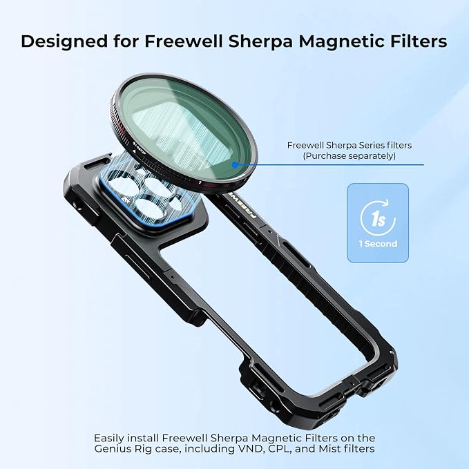 Freewell Genius Rig Cage for iPhone 16 Pro Max - Tool-Free Setup, Multifunctional Tripod and Monopod Handles, Bluetooth Remote | Includes tripod handle, monopod handle, remote and lens mount for filming, stability and control - Image 5