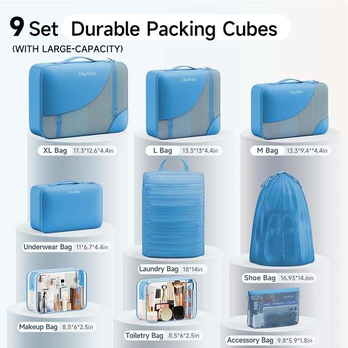 OlarHike 9 Set Packing Cubes for Travel,Gifts for Women Mom,Anti-Tearing Suitcase Organizer,with Over 1000 pcs Mesh Holes,Vacation Essentials & Accessories for Cruise Ship - Image 2