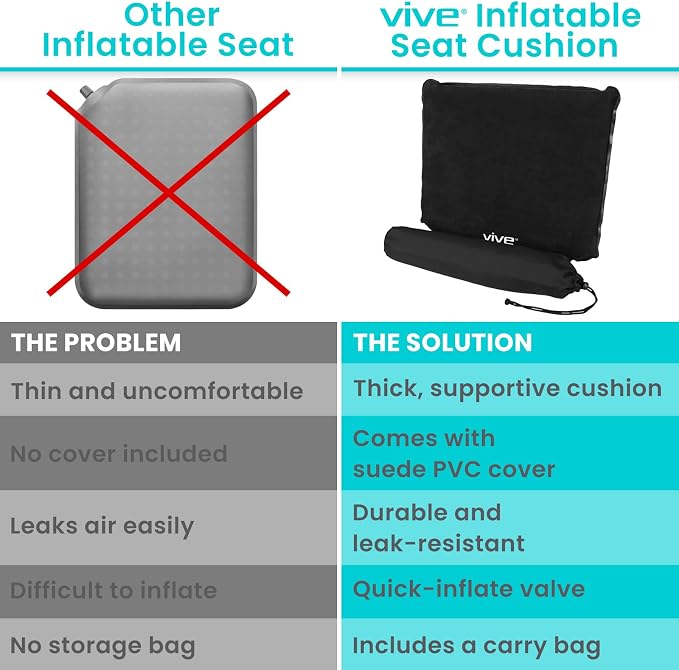 Vive Inflatable Seat Cushion - Portable Pad for Stadiums, Bleachers | Airplanes, Travel, Hiking, Camping, Backpacking, Sporting Events, Picnics - Lightweight Padded Seat Resistant to Tears - Image 8