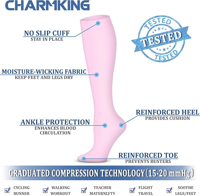 CHARMKING Compression Socks for Women & Men Circulation (3 Pairs) 15-20 mmHg is Best Support for Athletic Running Cycling - Image 4