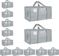 12 Pack-Extra Large Heavy Duty Moving Bags - Waterproof Storage Totes with Handles & Zippers, Foldable for College Dorm, Storage (light gray) by Unknown