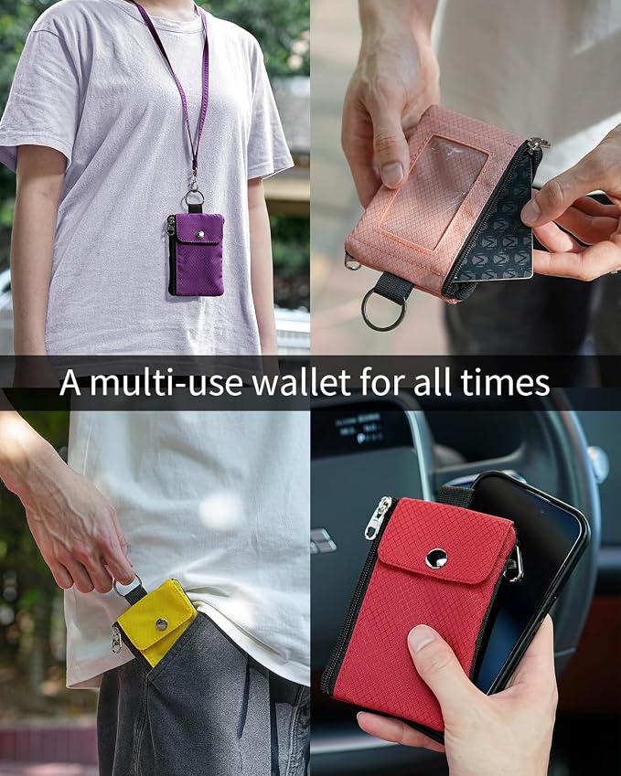 Artpaxy Minimalist Wallet For Mens Womens, Keychain RFID Blocking Zipper Small Wallet with ID Window 2 Lanyards,Water Resistant Travel Cash Card Coin Case Boys Girls - Image 4