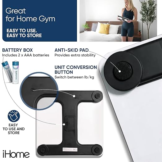 iHome Digital Scale, Bathroom Scale, Batteries Included, Scale Body Weight, Weight Scale, Digital Scale, Bathroom Scales for Weight, Digital Scales for Body Weight (White) - Image 5