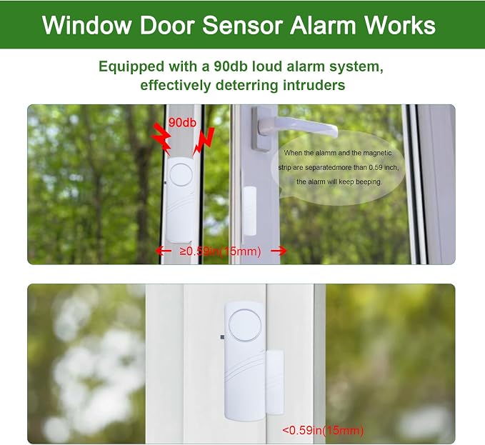 Door Window Alarm, 90dB Door Alarms Sensor for Kids Safety, Home Security, Door Window Burglar Alarm, Window Pool Alarms for Home, Apartments, Offices, Hotel Rooms (2pack) - Image 3