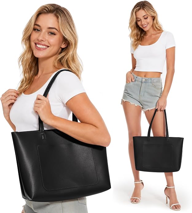 KALIDI Tote Bag Zipper Shoulder Bag Vegan Leather Purses Satchel for Women | Large Casual Handbag for Work Commuting Dating College Everyday - Image 2