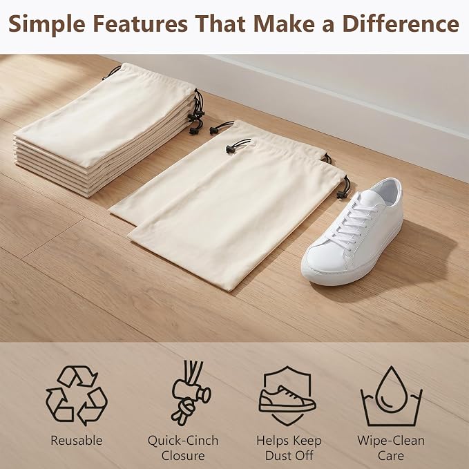Merkfo 8-Pack Shoe Bags for Travel, One Shoe Per Bag, Fits Size 13 | Soft Drawstring Fabric Bags | 17.7 x 9.1 in | For Suitcase Packing, Gym Bags, and Closet Storage - Image 7