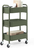 SunnyPoint 3-Tier Delicate Compact Rolling Metal Storage Organizer - Mobile Utility Cart Kitchen/Under Desk Cart with Caster Wheels - Army (15.35" X 10.24" X 26.8"H) by SunnyPoint