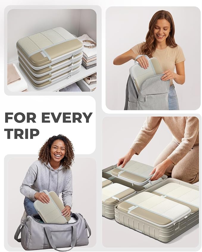 Percover Compression Packing Cubes for Travel, 10-Piece Structured Compression Organizer Set with Toiletry Bag, Laundry Bag & Shoe Bag for Carry-On & Checked Luggage, Camel - Image 8