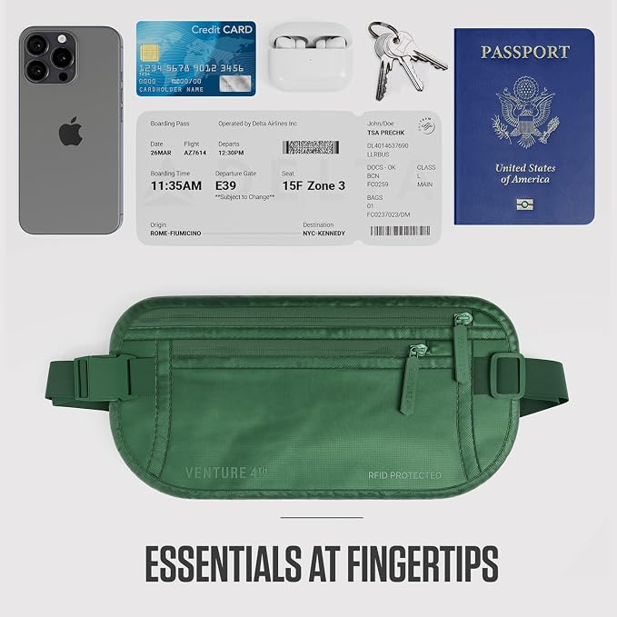 VENTURE 4TH Travel Money Belt, RFID Blocking Passport Holder - Sleek Green - Image 7