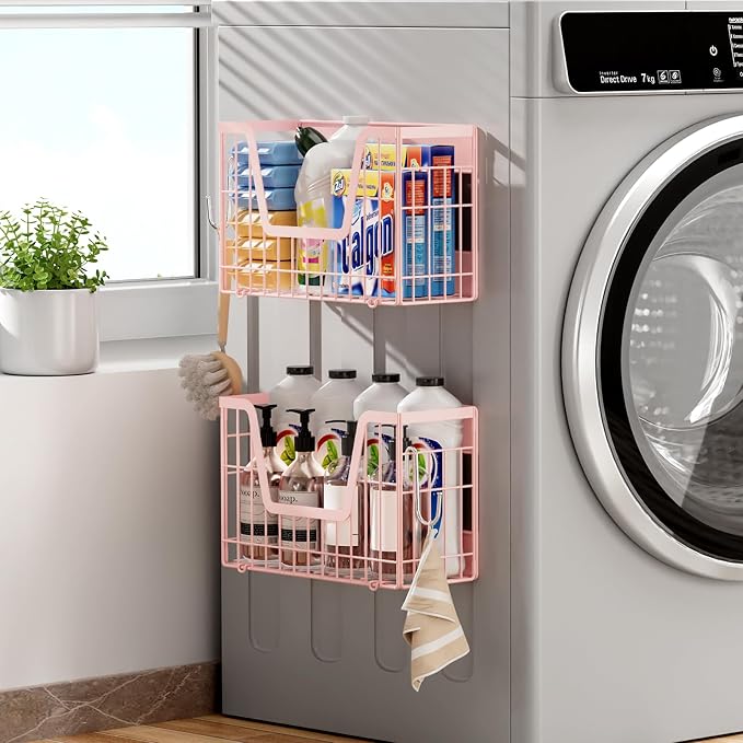 Pink Magnetic Shelf for Fridge, 2 Set Magnetic Fruit Baskets for Refrigerator Magnet Shelves, Potato and Onion Storage Bins, Magnet Holder Wire Basket for Laundry Room Pantry Kitchen Organizer - Image 6