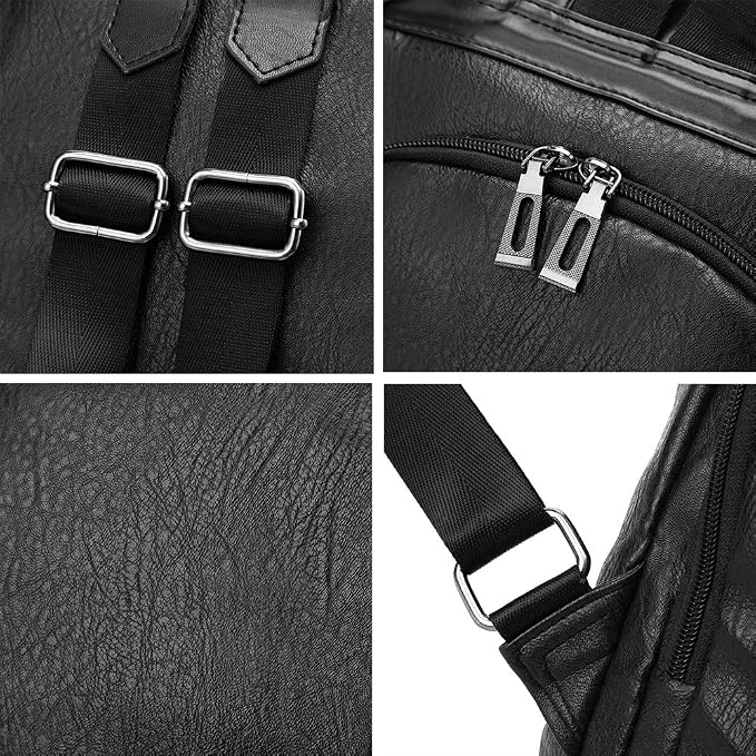 Women Backpack Purses PU Leather Anti-theft Rucksack Waterproof Daypack Casual Shoulder Satchel Bag (Black) - Image 7